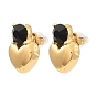 Glass Heart Stud Earrings, Real 18K Gold Plated 304 Stainless Steel Earrings