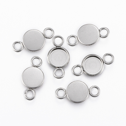 304 Stainless Steel Cabochon Connector Settings, Plain Edge Bezel Cups, Flat Round