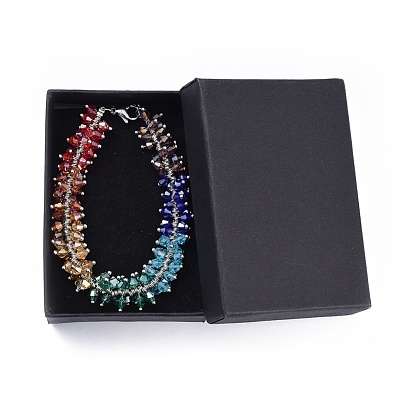 Bracelets de perles de verre, avec 304 acier inoxydable fermoir pince de homard, rallonge de chaîne coeur et coffret à bijoux en carton