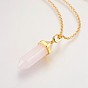 Natural Rose Quartz Pendant Necklaces, with Brass Chain and Alloy Finding