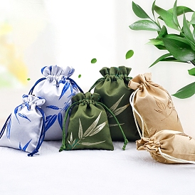 Сумки для хранения листьев с шелковой вышивкой, мешочки для упаковки на шнурке, прямоугольные