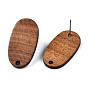 Fornituras de aretes de madera de nogal, con orificio y pasador de acero inoxidable 304, oval