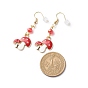Champignon en alliage d'émail rouge avec boucles d'oreilles pendantes en perles de verre, bijoux en laiton pour femmes