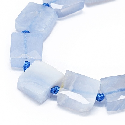 Natural Blue Lace Agate Beads Strands, Faceted, Square