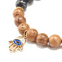 Natural Wenge Wood & Gemstone Beaded Stretch Bracelet with Hamsa Hand with Evil Eye Charm, Yoga Jewelry for Women