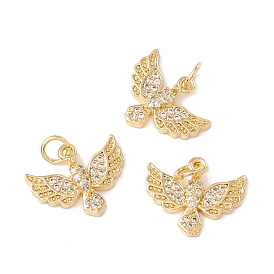 Brass Micro Pave Clear Cubic Zirconia Charms, with Jump Ring, Cadmium Free & Lead Free, Bird