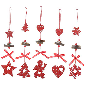 Wood Pendant Decoration, Heart Angel Star Tree Snowflake Christmas Tree Hanging Ornaments, for Party Gift Home Decoration
