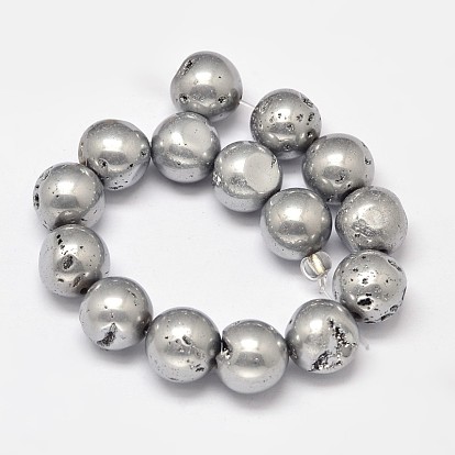 Rondes galvaniques Druzy naturelle perles de cristal géode de quartz brins, 10mm, Trou: 1mm, Environ 15 pcs/chapelet, 5.5 pouce
