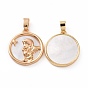 Brass Shell Pendants, Flat Round with Angel Charms