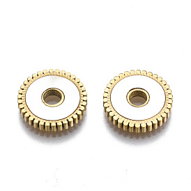 304 Acier inoxydable perles d'espacement, avec coquille, plat rond avec bord tranchant, couleur de coquillage