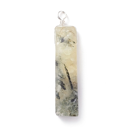Natural Mixed Quartz Pendants, Twisted with Silver Tone Copper Wire, Rectangle