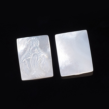 Natural White Shell Cabochons, Religion, Rectangle with Virgin Mary