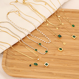 Stylish Stainless Steel Grand Emerald Necklace for Chic Lockbone Look - N1003