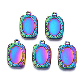 Rack Plating Rainbow Color 304 Stainless Steel Pendant Cabochon Settings, Cadmium Free & Nickel Free & Lead Free, Rectangle