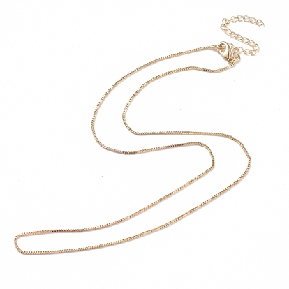 Brass Venetian Chain, Box Chain Necklaces, with Lobster Claw Clasps and Chain Extender, Long-Lasting Plated