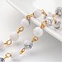 Handmade Natural Gemstone Beaded Chains, Unwelded, with Brass Eye Pin, Golden