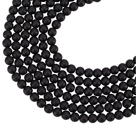 Brins de perles en pierre noire synthétique arricraft, givré, ronde
