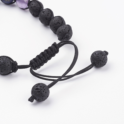 Chakra bijoux, bracelets réglables de pierre gemme et de tressage de résine, bracelet noeud carré en fil de nylon, avec les accessoires en alliage, lotus