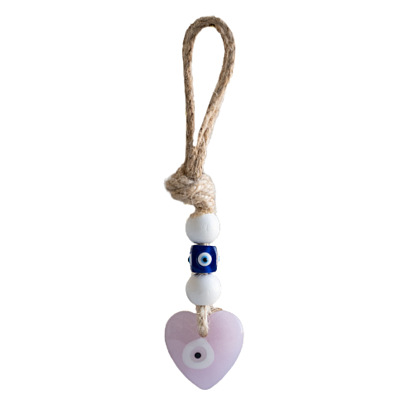 Glass Evil Eye Pendants Decorations, with Wood Bead and Jute Rope Wall Hanging Ornaments