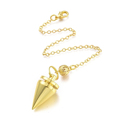 Brass Cone Dowsing Pendulums, with Lobster Claw Clasps, Cone