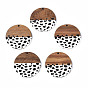 Resin & Walnut Wood Pendants, Flat Round with Cow Print
