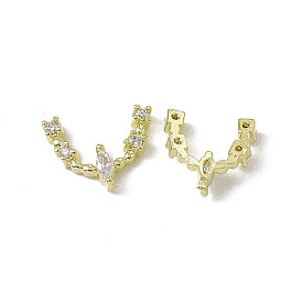 Brass Pave Clear Cubic Zirconia Cabochons, Nail Art Decoration Accessories, with Glass Rhinestone, U Shape