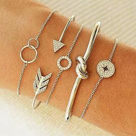 Fashionable Metal Arrow Feather Bracelet Set - Sexy 5-Piece Ring Hand Jewelry.