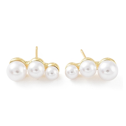 Rack Plating Brass Stud Earrings for Women, with Plastic Pearl, Long-Lasting Plated, Lead Free & Cadmium Free