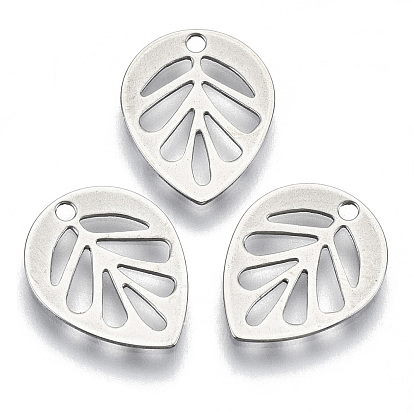 201 Stainless Steel Charms, Laser Cut, Hollow, Leaf