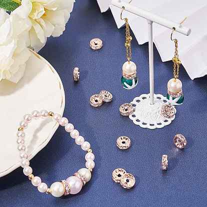 Séparateurs perles en verre avec strass en laiton, grade de aaa, bride droite, couleur métal or rose , rondelle