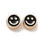 Alloy Enamel Beads, Golden, Flat Round with Smiling Face