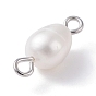 Natural Cultured Freshwater Pearl Bead Links Connectors, with 304 Stainless Steel Findings, Rice