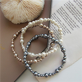 Chic Pearl Beaded French Style Charm Bracelet & Hair Tie Set for Women