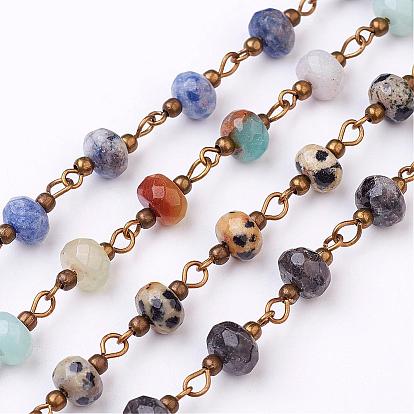 Faits à la main des chaînes de pierres précieuses perles, non soudée, pour colliers bracelets de décision, avec épingle à œil en laiton, bronze antique