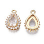 Brass Micro Pave Clear Cubic Zirconia Pendants, Long-Lasting Plated, Cadmium Free & Lead Free, Teardrop