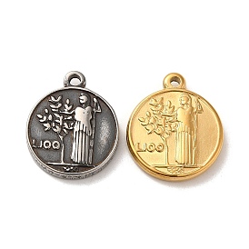 304 Stainless Steel Pendants, Flat Round with Human Charms