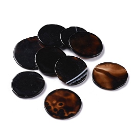 Natural Black Agate Beads, No Hole/Undrilled, for Wire Wrapped Pendant Making, Flat Round