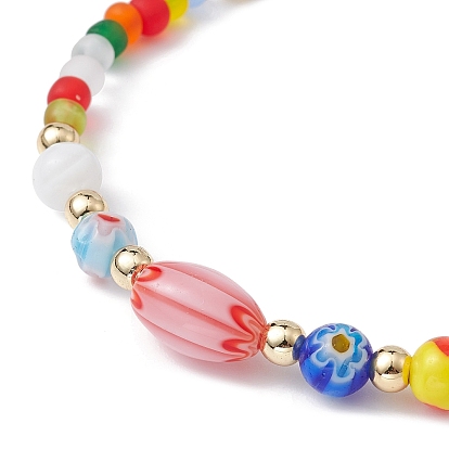 Bracelet extensible en verre millefiori fait à la main et perles de graines