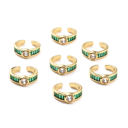 Зеленый кубический цирконий плоское круглое открытое кольцо-манжета для женщин, без кадмия, без никеля и без свинца