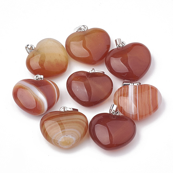 Natural Carnelian Pendants, with Platinum Tont Brass Findings, Dyed, Heart