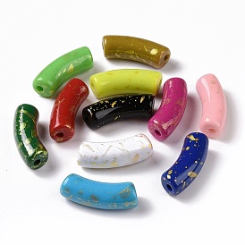 Opaque Acrylic Beads, with Glitter Powder, Curved Tube