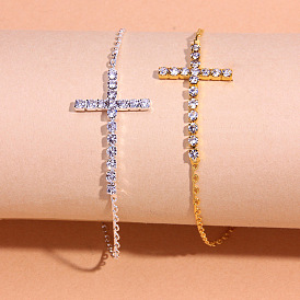 Alloy Anklets, with Rhinestone, Cross