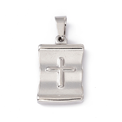 304 Stainless Steel Pendants, Rectangle with Queen and Cross