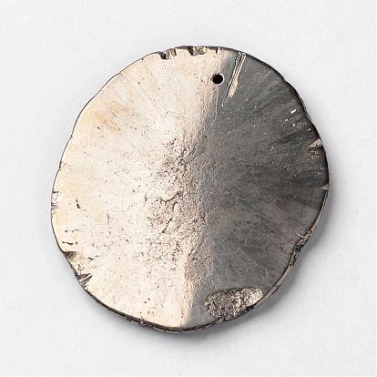 Natural Pyrite Gemstone Pendants, Flat Round