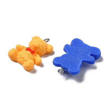 Opaque Resin Pendants, with Platinum Tone Iron Loops, Bear with Bowknot