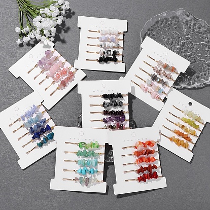 Natural & Synthetic Gemstone Chips Hair Bobby Pins for Women Girl, with Metal Pins
