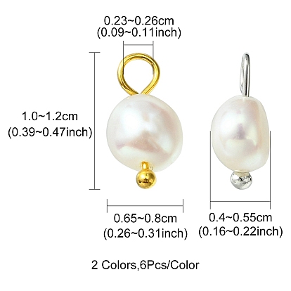 12 piezas 2 estilos encantos ovalados de perlas de agua dulce cultivadas naturales, con bucles de latón en tono platino, blanco