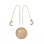 Clear Cubic Zirconia Crescent Moon with Tassel Dangle Stud Earrings, Brass Long Ear Thread for Women