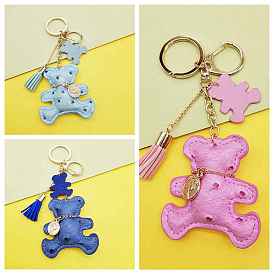 PU Leather Bear Keychain, with Metal Snap Clasp, Tassel