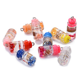 5Pcs Glass Wishing Bottle Pendants, Conch Drifting Mini Bottle Charms